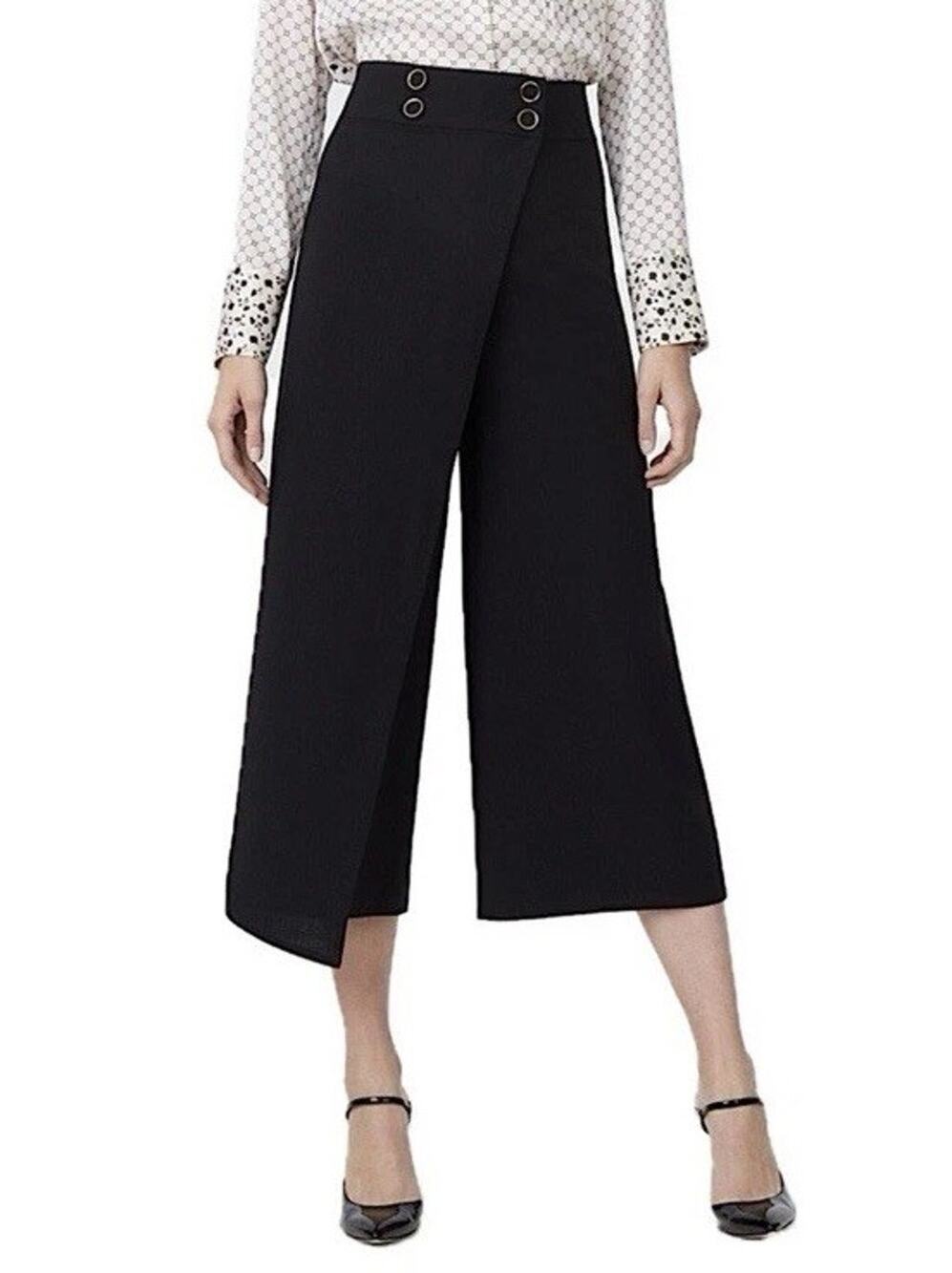 Club Monaco Black Wide-Leg Cropped Wrap Pants